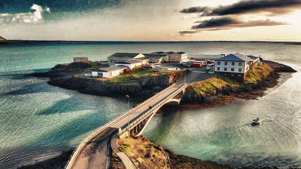 Panorámás Kilátás Város Borgarnes Dél Nyugat Izlandon Egy Drón Szempontból — Stock Fotó