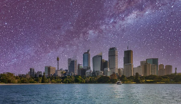 Vue Panoramique Port Sydney Centre Ville Par Une Nuit Étoilée — Photo