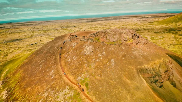 Saxholl Crater Berömd Vulkan Island Flygfoto Sommarsäsongen Från Drönare — Stockfoto