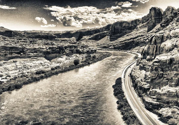 Colorado River Moab Utah Arches National Park Gateway Aerial View — Stockfoto