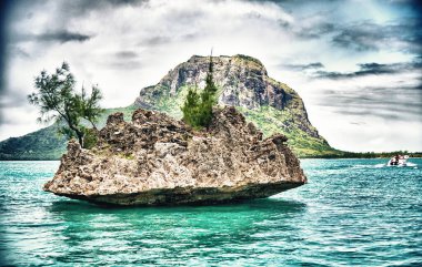 Crystal Rock Hint Okyanusu 'nun turkuaz sularında Le Morne, Mauritius-Afrika.