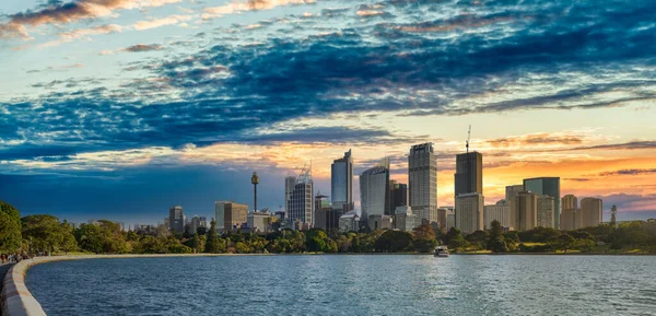 Vue Panoramique Port Sydney Centre Ville Skyline Coucher Soleil Nouvelle — Photo