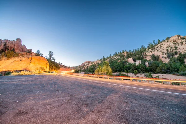Car Light Trails Bryce Canyon National Park Road — Stock Photo, Image
