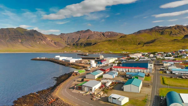 Flygfoto Över Vackra Grundar Fjord Sommarsäsongen Island — Stockfoto