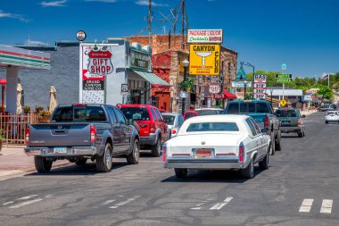 WILLIAMS, AZ - JUNE 29, 2018: View of the city centre in Williams with car traffic clipart