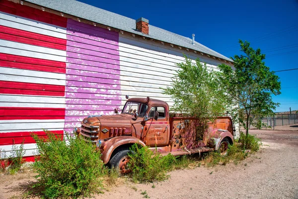 Seligman June 2018 Old Rusty Vintage Truck Painted American Flag — Stock Photo, Image