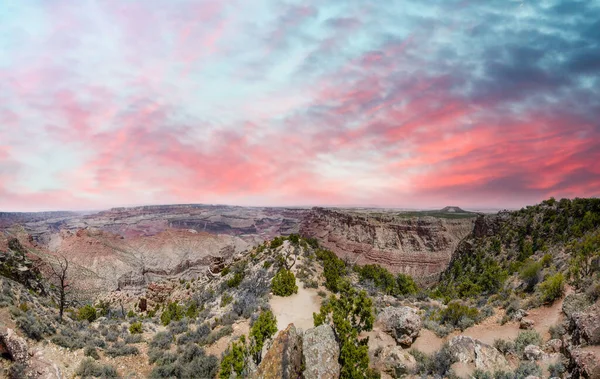 Panoramatický Letecký Výhled Jižní Okraj Grand Canyonu Při Západu Slunce — Stock fotografie