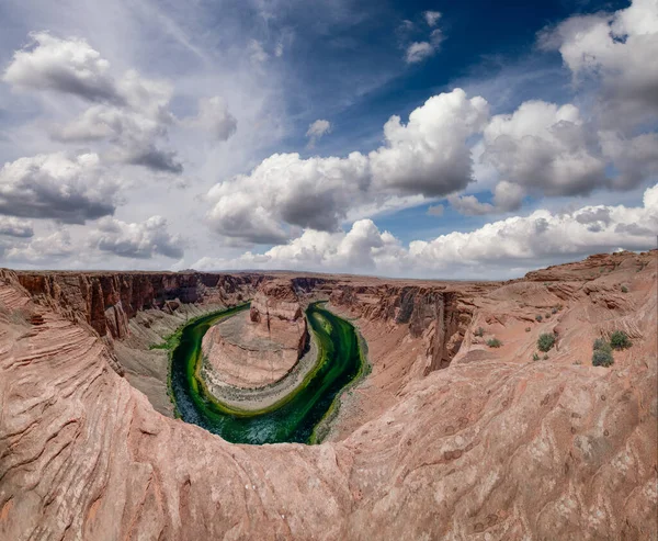 Panoramic Aerial View Horseshoe Bend Colorado River Summer Sunset — Stock Photo, Image