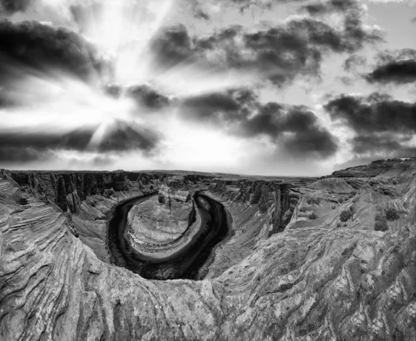 Vista Aérea Panorámica Horseshoe Bend Río Colorado Atardecer Verano —  Fotos de Stock