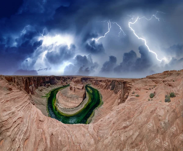 Vue Aérienne Panoramique Horseshoe Bend Colorado Pendant Une Tempête — Photo