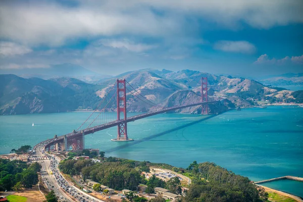 Ponte Golden Gate São Francisco Vista Aérea Helicóptero Dia Ensolarado — Fotografia de Stock