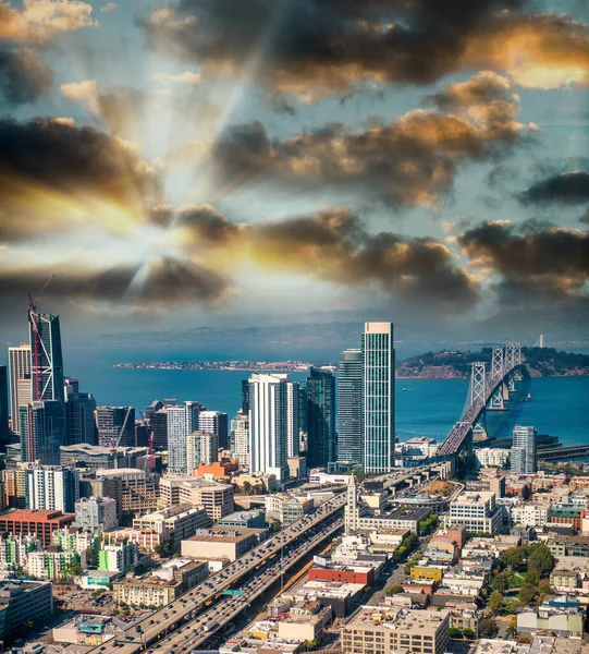 Letecký Pohled San Francisco Silnice Bay Bridge Panorama Města Vrtulníku — Stock fotografie