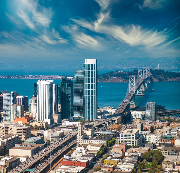 Widok Lotu Ptaka San Francisco Bay Bridge Panoramy Miasta Helikoptera — Zdjęcie stockowe