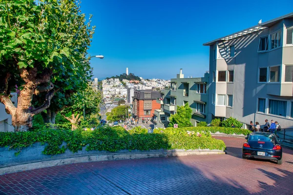 San Francisco Californie Août 2017 Lombard Street Coucher Soleil San — Photo