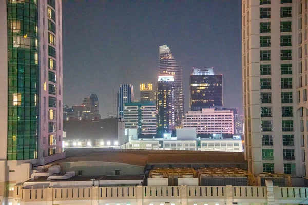 Widok Powietrza Panoramę Bangkoku Nocy Tajlandia — Zdjęcie stockowe