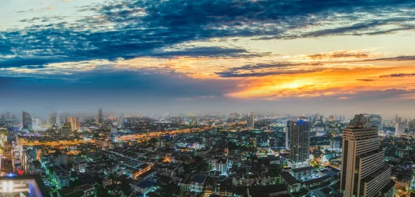 Bangkok Nacht Luchtfoto Uitzicht Zonsondergang Thailand — Stockfoto