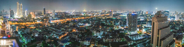 Bangkok, Thailand - January 5, 2020: Bangkok night aerial view