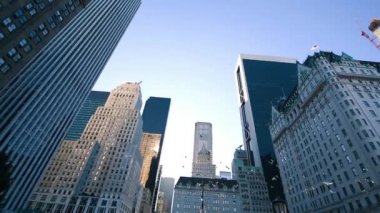 Manhattan, Ny - Aralık 2018: Uçan kuşlarla birlikte 59. Cadde 'den Manhattan gökdelenlerinin panoramik manzarası.
