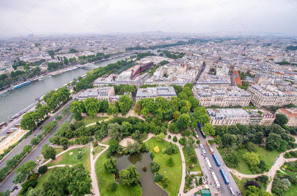 Aerial view of Paris skyline from Eiffel Tower