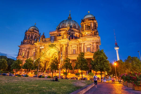 Berlins Katedral Och Lustgarten Park Natten Berlin Tyskland Berliner Dom — Stockfoto
