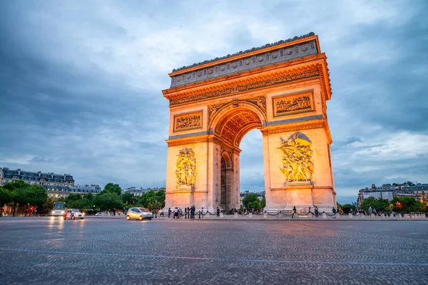Vista Nocturna Triumph Arch Etoile Roundabout París — Foto de Stock