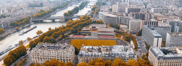 Vista Panorámica Aérea Del Horizonte Ciudad Campo Fútbol Río Sena — Foto de Stock