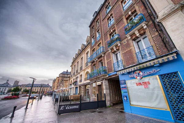 Dieppe France July 2014 Colorful City Buildings Ocean Promenade Sunset — Stock Photo, Image