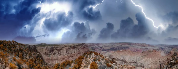 Panoramisch Uitzicht Grand Canyon South Rim Tijdens Een Storm — Stockfoto