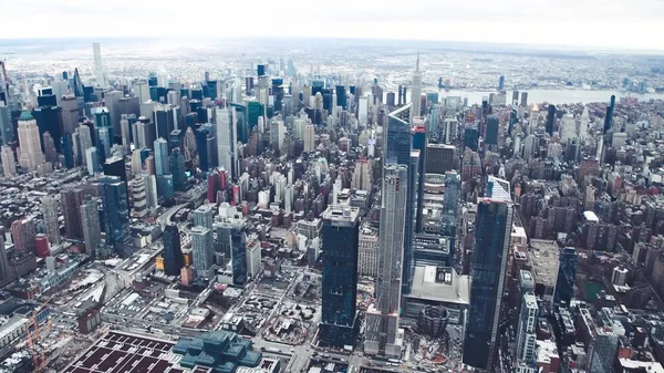 Vue Aérienne Midtown Manhattan Depuis Hélicoptère New York Mouvement Lent — Photo