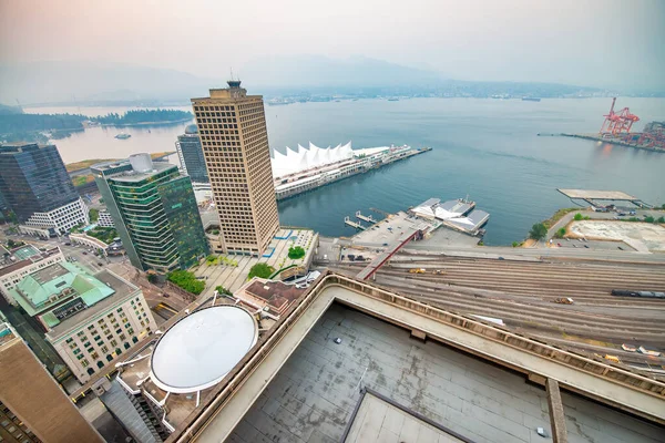 Vancouver Kanada Augusti 2017 Flygvidvinkel Över Vancouver Harbour Vid Solnedgången — Stockfoto