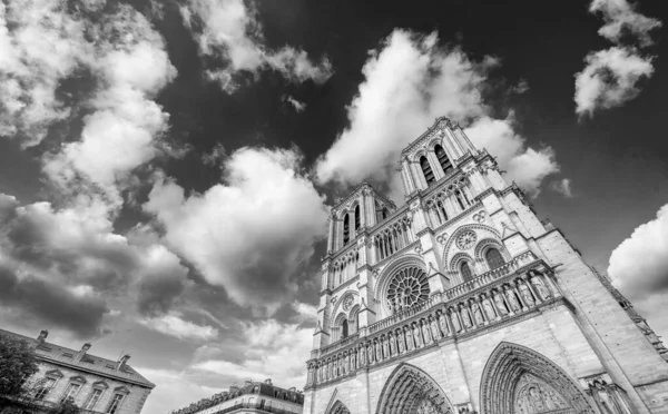 Fațada Catedralei Notre Dame Din Paris Într Frumoasă Însorită — Fotografie, imagine de stoc