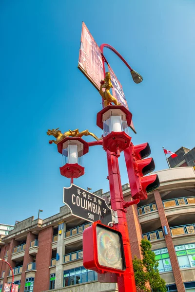 Vancouver Canada Augustus 2017 Rode Verkeerslichten Columbia Street Chinatown Een — Stockfoto