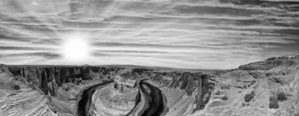 Vista Aerea Panoramica Horseshoe Bend Colorado River Tramonto Estivo — Foto Stock