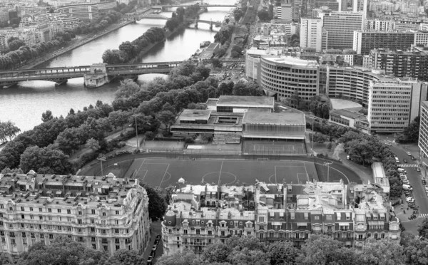 Panoramiczny Widok Panoramę Miasta Boisko Piłki Nożnej Sekwanę Paryżu Sezon — Zdjęcie stockowe