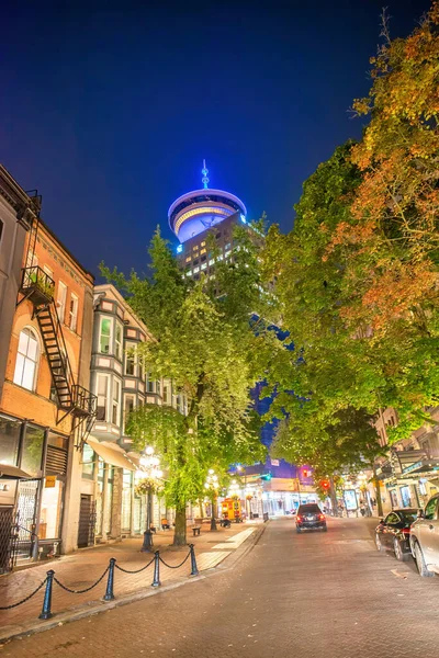 Vancouver Kanada Augusti 2017 Gastown Gator Med Byggnader Natten — Stockfoto