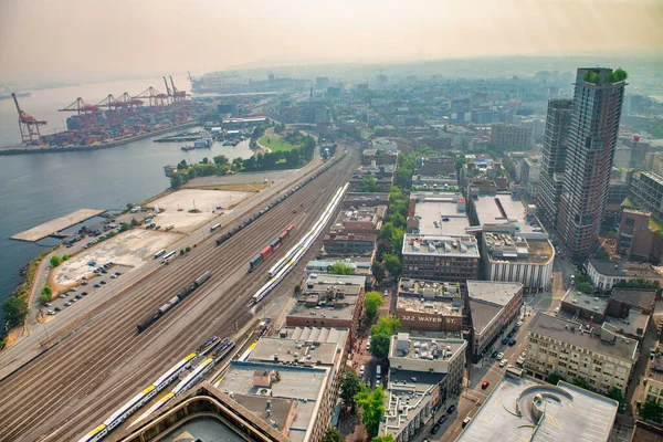 Vancouver Canada August 2017 Aerial Wide Angle View Downtown Vancouver — Stock Photo, Image