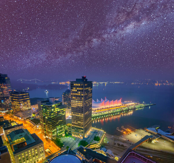 Aerial View Canada Place Vancouver Starry Night British Columbia Canada Stock Image