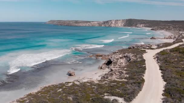 Pennington Körfezi, Güney Avustralya, Kanguru Adası 'nda harika bir plajdır. İHA 'dan hava görüntüsü — Stok video