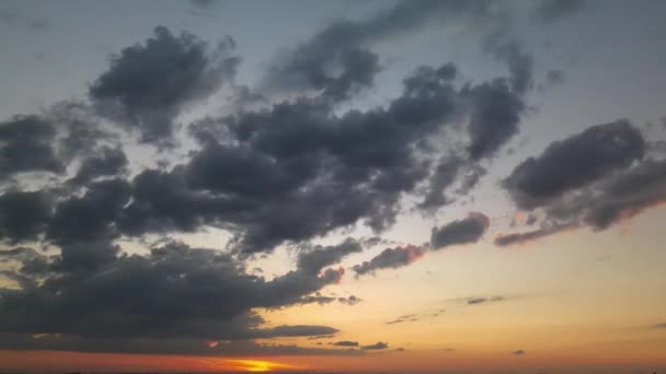 Sunset sky from a drone, time lapse in autumn — Stock Video