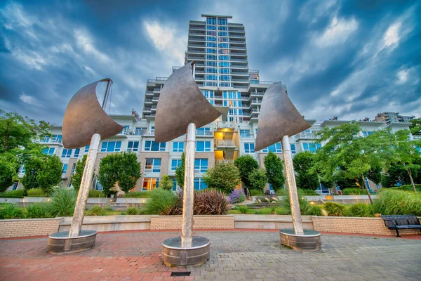 Nanaimo Gebouwen Langs Zee Bij Zonsondergang Vancouver Island — Stockfoto