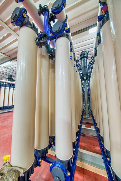 Fordított Ozmózis Rendszerek Víztisztító Telep Membránhelye Víztisztító Telep Csővezetékei Ipari — Stock Fotó