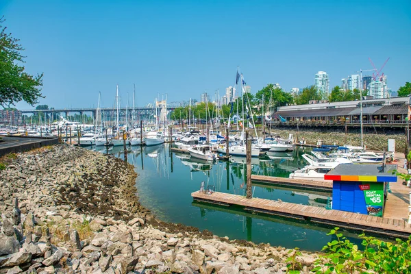 Vancouver Kanada Augusti 2017 Båtar Förtöjda Vid Fiskare Wharf Pirar — Stockfoto