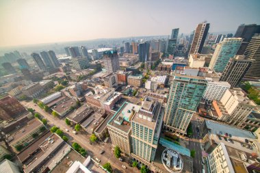 Vancouver, Kanada - 10 Ağustos 2017: Vancouver şehir merkezinin hava açısı
