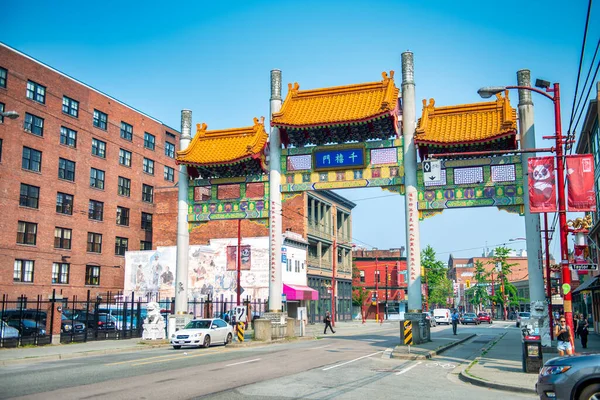 Vancouver Kanada Augusztus 2017 Színes Utcák Chinatown Egy Tiszta Napos — Stock Fotó