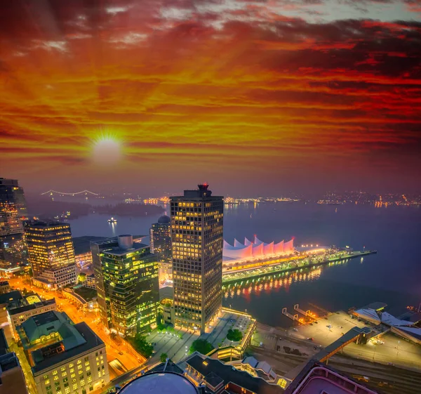 Повітряний Вид Canada Place Ванкувері Заході Сонця Британська Колумбія Канада — стокове фото