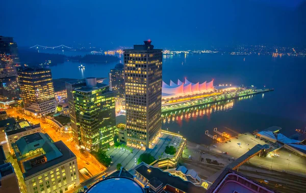 Vista Aérea Del Puerto Vancouver Por Noche Desde Torre Ciudad — Foto de Stock