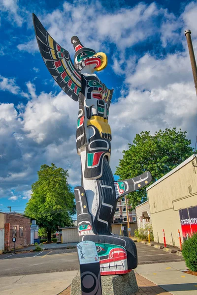 Île Vancouver Canada Août 2017 Les Totems Autochtones Canadiens Dans — Photo