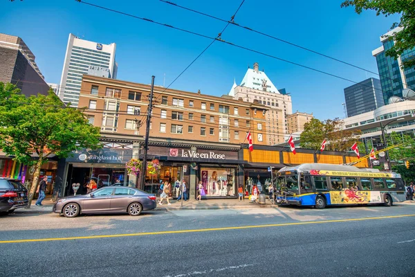 Vancouver Kanada Augusztus 2017 City Street Downtown Vancouver Egy Gyönyörű — Stock Fotó