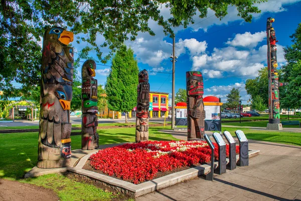 Île Vancouver Canada Août 2017 Les Totems Autochtones Canadiens Dans — Photo