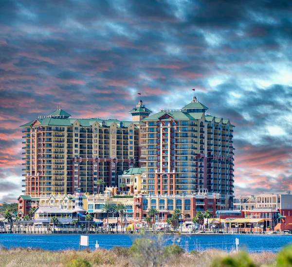Destin Panorama Budovy Při Západu Slunce Florida — Stock fotografie